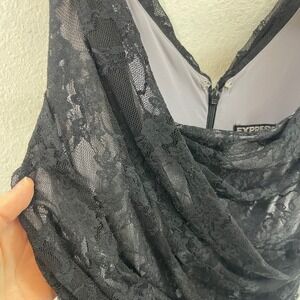 Express Black Lace Ruched Sheath Dress Cocktail Party 2 Mini NYE Y2K